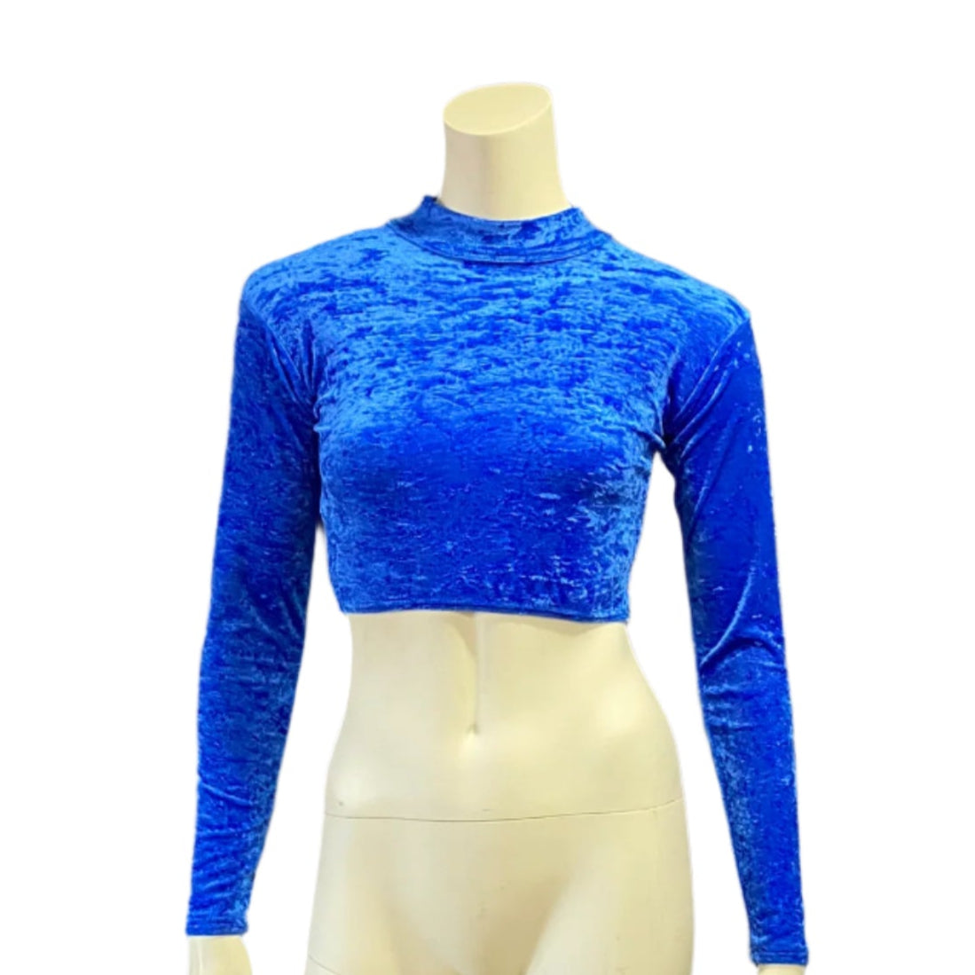Jenetex Crushed Velour Long Sleeve Turtle Neck Crop Top