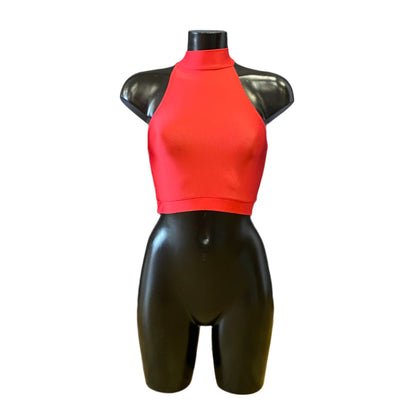 Jenetex Strappy Turtle Neck Crop Top with Lace Back