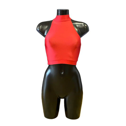 Jenetex Strappy Turtle Neck Crop Top with Lace Back