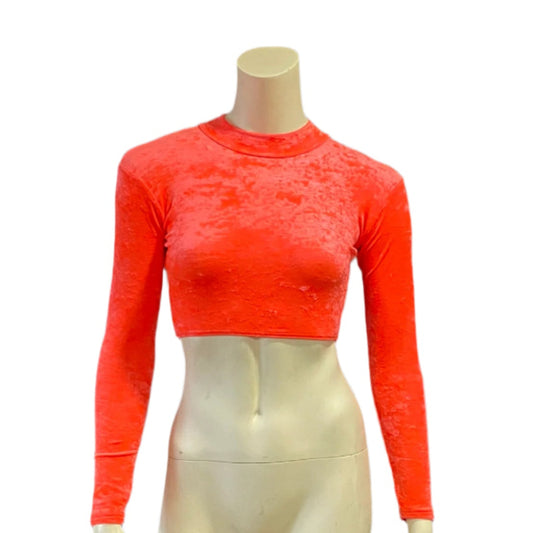 Jenetex Crushed Velour Long Sleeve Turtle Neck Crop Top