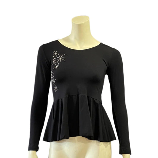 Jenetex Black Peplum Top  With Star Motif