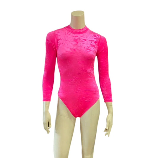 Jenetex Crushed Velvet Turtle Neck Long Sleeve Leotard
