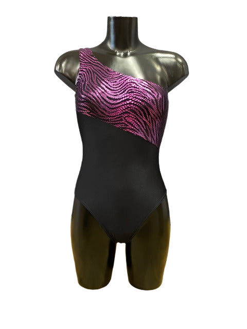 Jenetex One Shoulder Black and Glitz Leotard